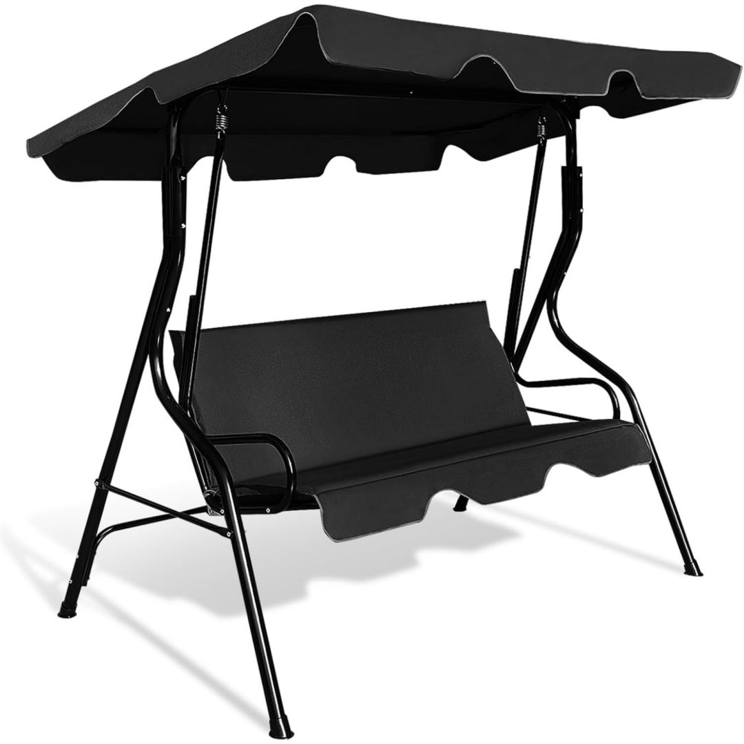 3-Sitzer Hollywoodschaukel Schwarz 172 x 110 x 154 cm Gartenschaukel mit verstellbarem Dach Schaukelbank fuer Garten
