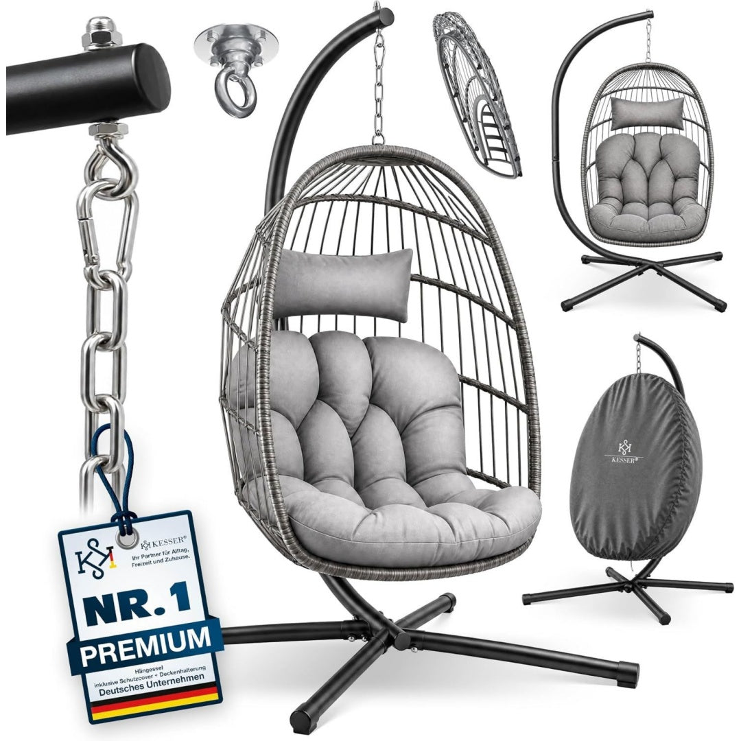 Haengesessel Jungle mit Gestell Stahl Haengekorb Sessel Grossen Kissen + Decken Halterung + Cover Haengeschaukel Haengesitz Indoor - Outdoor Schaukel