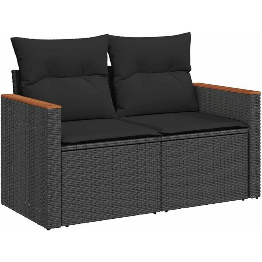 Gartensofa mit Kissen 2-Sitzer Poly Schwarz rattan