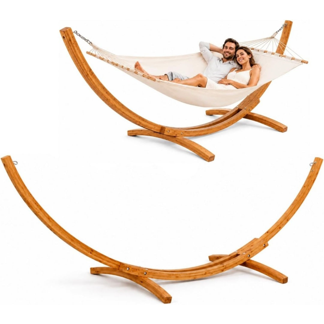 AMANKA XL Haengemattengestell 325 cm stabiles Outdoor Holzgestell fuer Haengematten bis 2 Personen wetterfester Holzstaender fuer Garten Terrasse