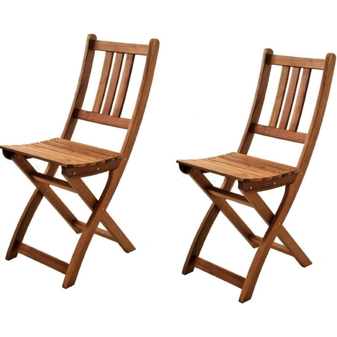 2er Set Akazien- Gartenstuhl Schwarz holz ideal fuer Balkon Garten Terrasse