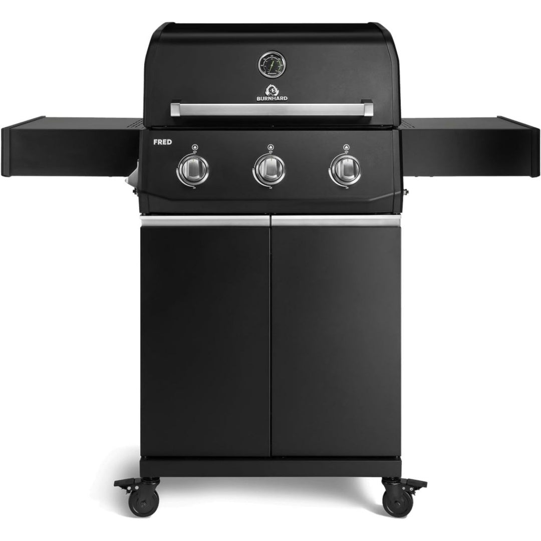 Gasgrill 3-Brenner Schwarz edelstahl -Stabbrenner Piezo-Zuendung Edelstahlrost