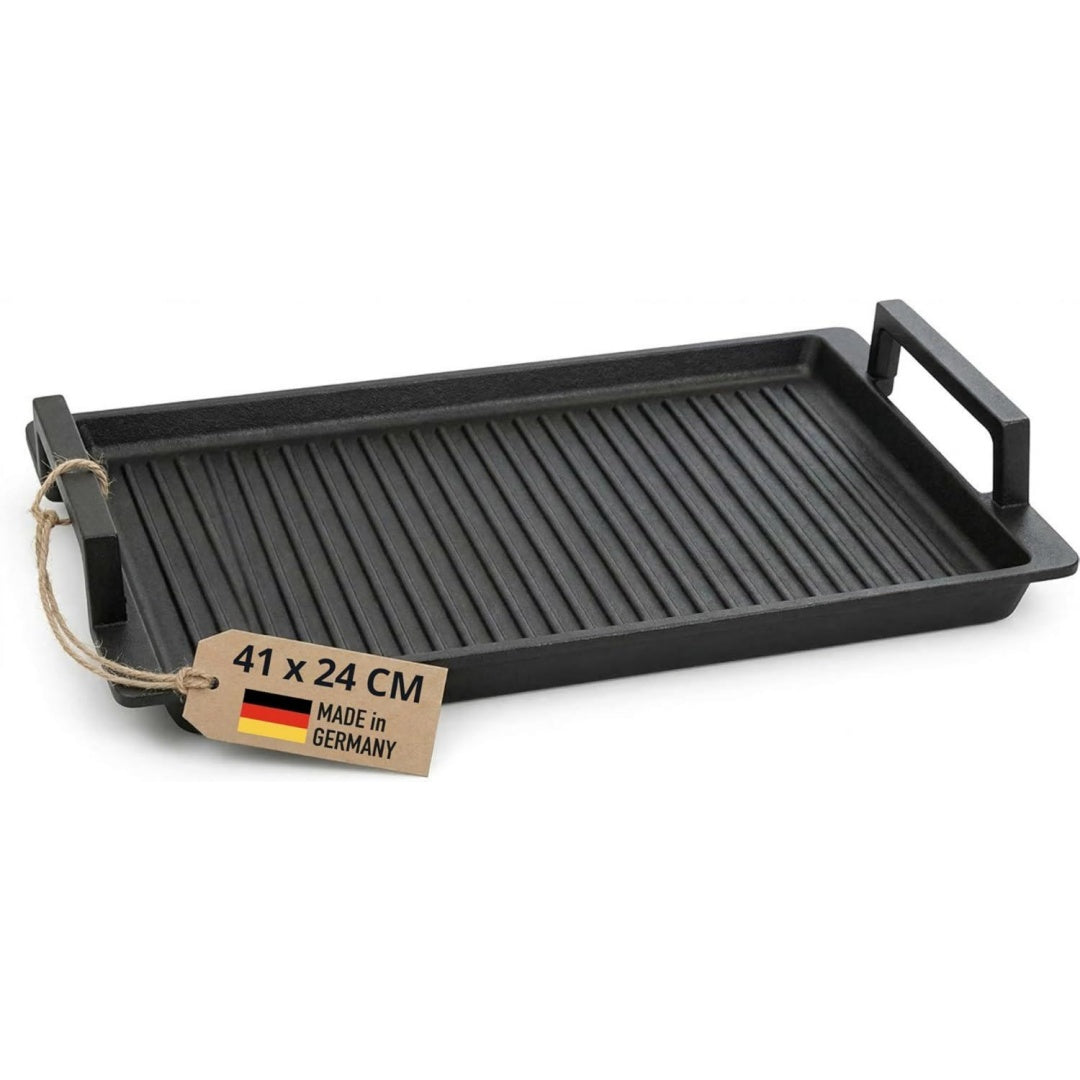 Lieblingspfanne Grillplatte BBQ I mit Seitengriffen 4-fach-Antihaftbeschichtung I aus Aluminium Guss fuer alle Herdarten inkl. Induktion Gasgrill