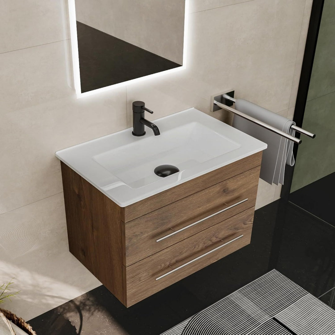 Badmoebel Set mit Waschbecken Badschrank mit 2 Schubladen Haengeschrank Bad Waschtisch mit Unterschrank Badezimmer Moebel Waschbeckenunterschrank 60