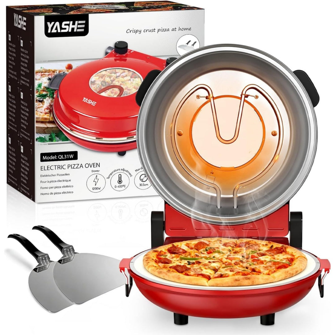 YASHE Pizzaofen Elektrisch 400 Rot Pizza in 46 Mins 30 cm Keramikstein Ober- Und Unterhitze