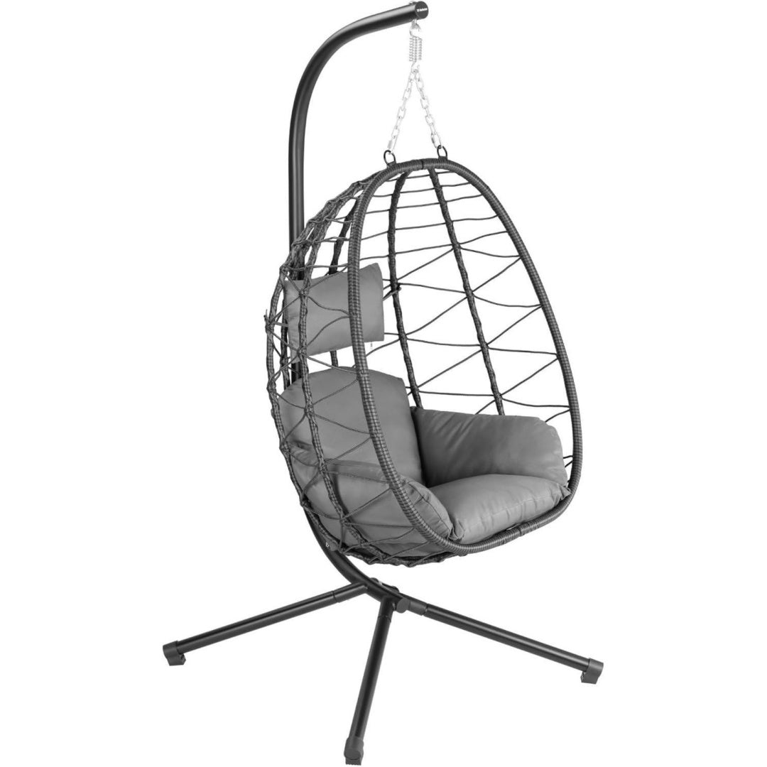 Haengesessel mit Gestell Haengeschaukel fuer Indoor und Outdoor Inkl. Kissen und Auflagepolster Balkon Haengesessel Outdoor anthrazit Gartenschaukel