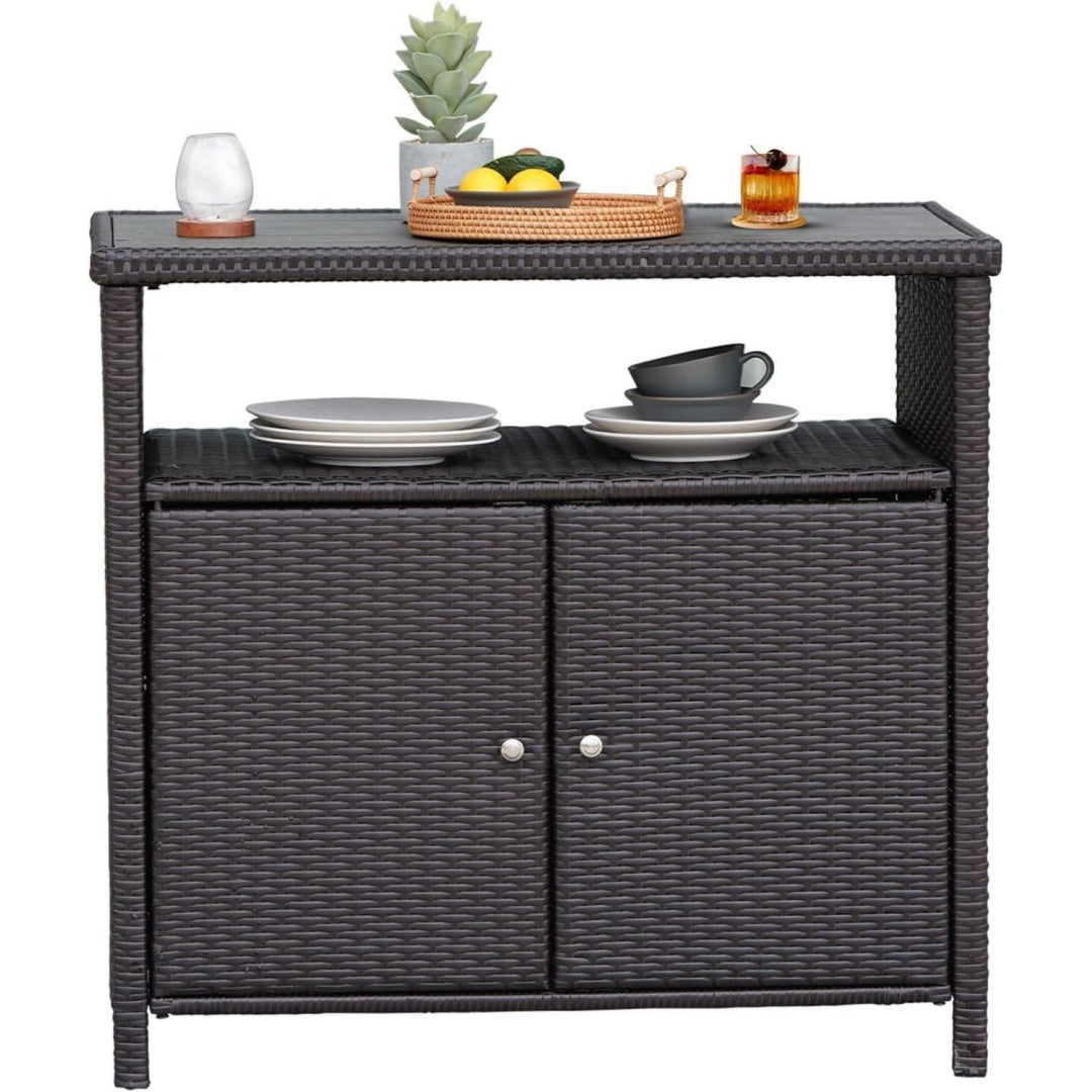 Grand patio Gartenschrank Braun rattan 90x 85 x 50 cm Kuechenschrank Terrassenschrank