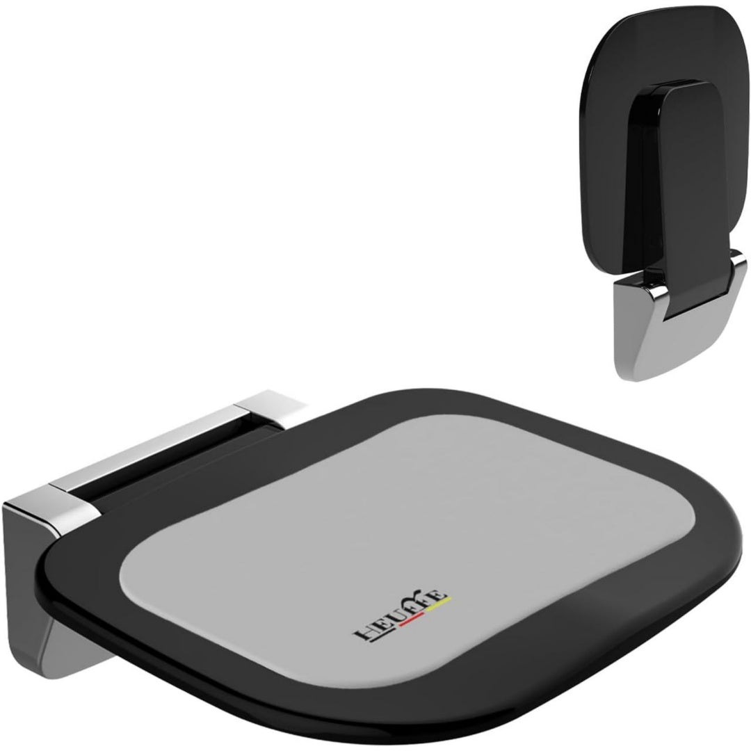 Ultraduenner Ergonomischer Klapp-Duschsitz Wandmontage - 180kg Schwerlast Schwarz Anti-Rutsch Bade-Hocker fuer Senioren Behinderte
