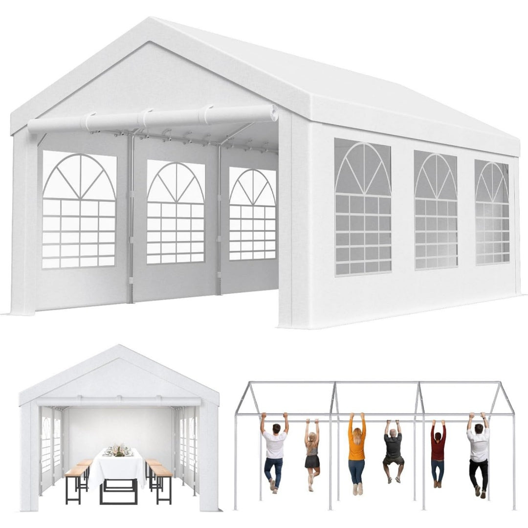 Homall Partyzelt Weiß 3x6 m Metall Gestell Gartenzelt Pavillon Wasserdicht 560g/m PE-Plane