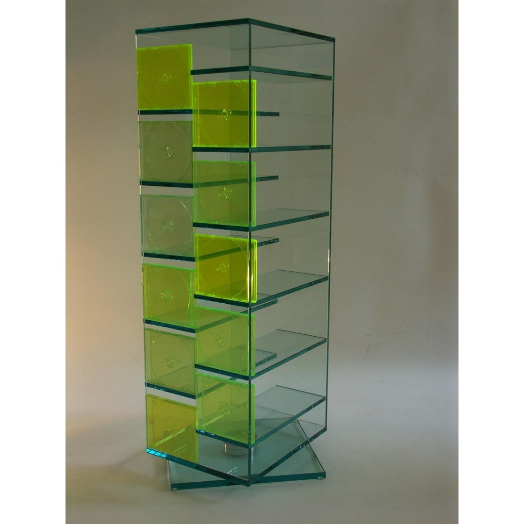 Glas CD DVD Regal JANUS 125 cm drehbar Klarglas Archivierung Staender Transparent