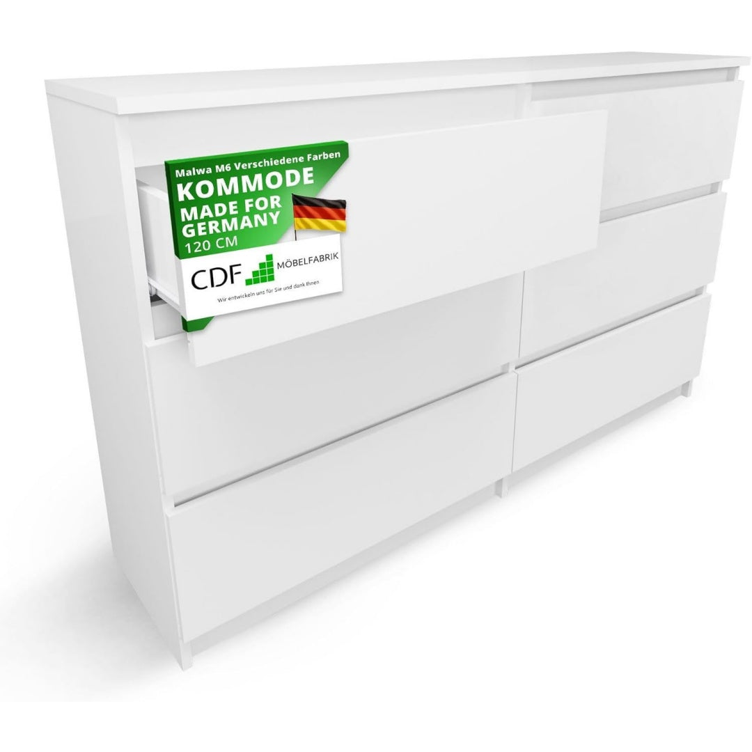 Kommode mit 6 Schubladen 30 cm Tief Komodenschrank Komode fuer Wohnzimmer Schlafzimmer Schubladenschrank Malm Kommode viel Stauraum Geeignet