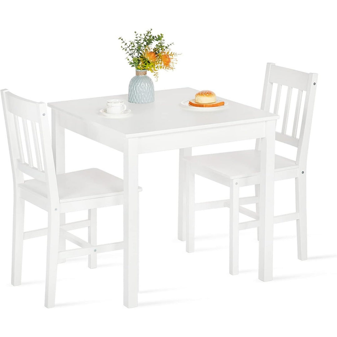 Esstisch aus mit 2 Stuehlen Sets Kuechentisch Sets Esszimmermoebel 3-teilig Kleiner Essgruppe 75 73 cm Massivholz Essgruppe fuer 2 Personen Weiß holz
