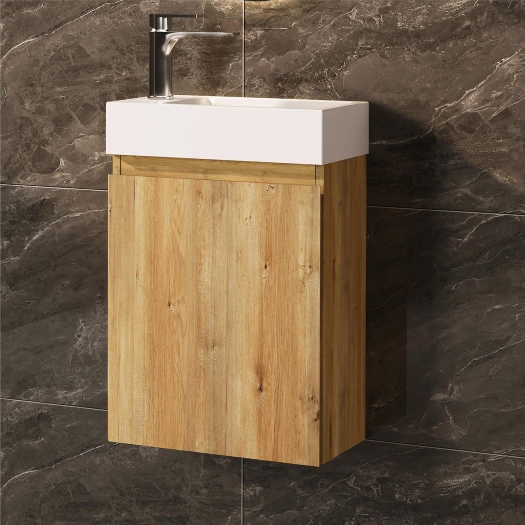 Waschtisch mit Unterschrank 40 cm- Badmoebel Set mit Waschbecken Silber Vormontiert Waschbeckenunterschrank fuer Baeder Gaeste WC (inkl. Armatur