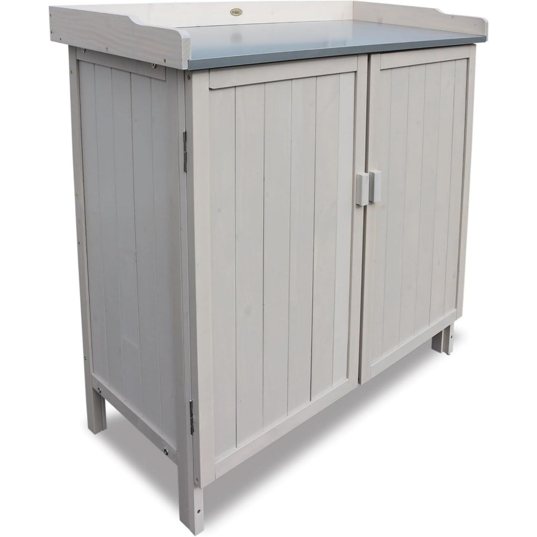 Lino 3095 Gartenschrank mit Arbeitstisch Grau holz 98x48x95cm wetterfest lasiert aus FSC-zertifiziertem ideal fuer Garten