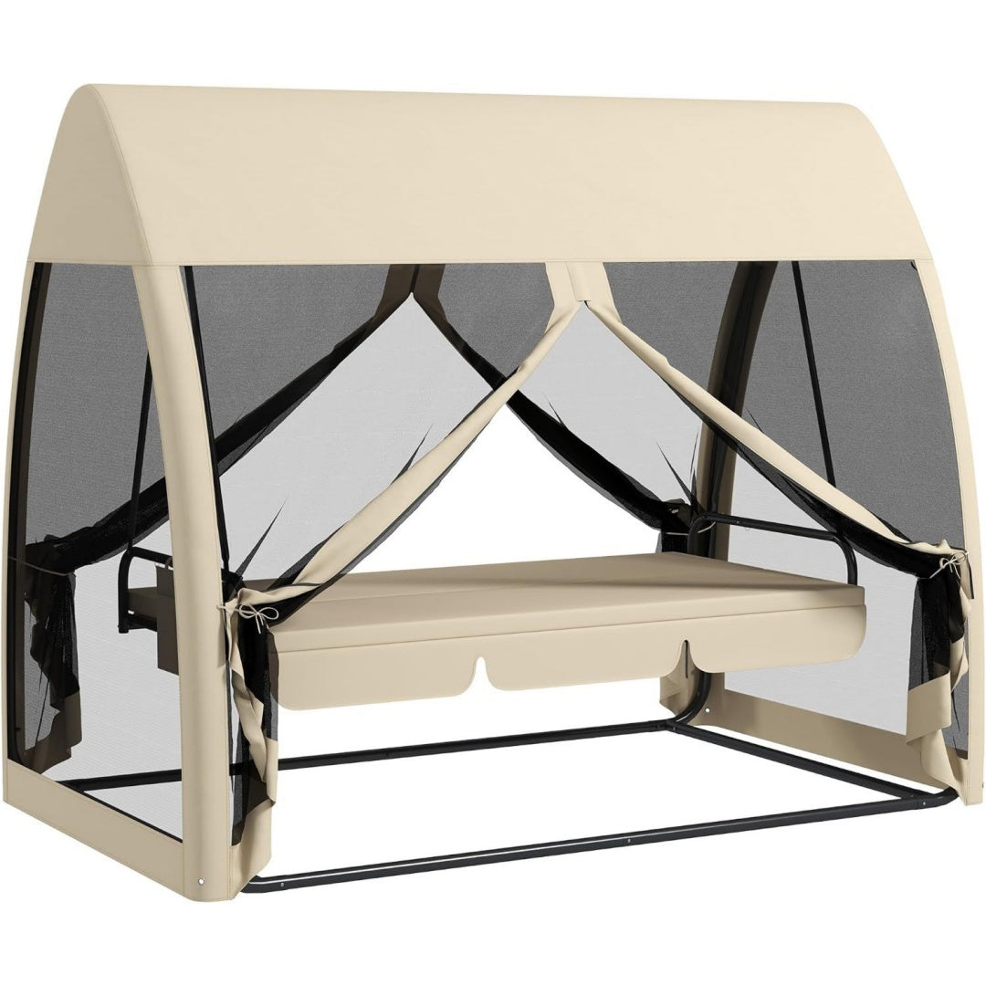 2-in-1 Gartenschaukel Tagesbett 3-Sitzer mit Sonnendach Braun Kaffeebraun 3-Sitzer Gartenschaukel Baldachin