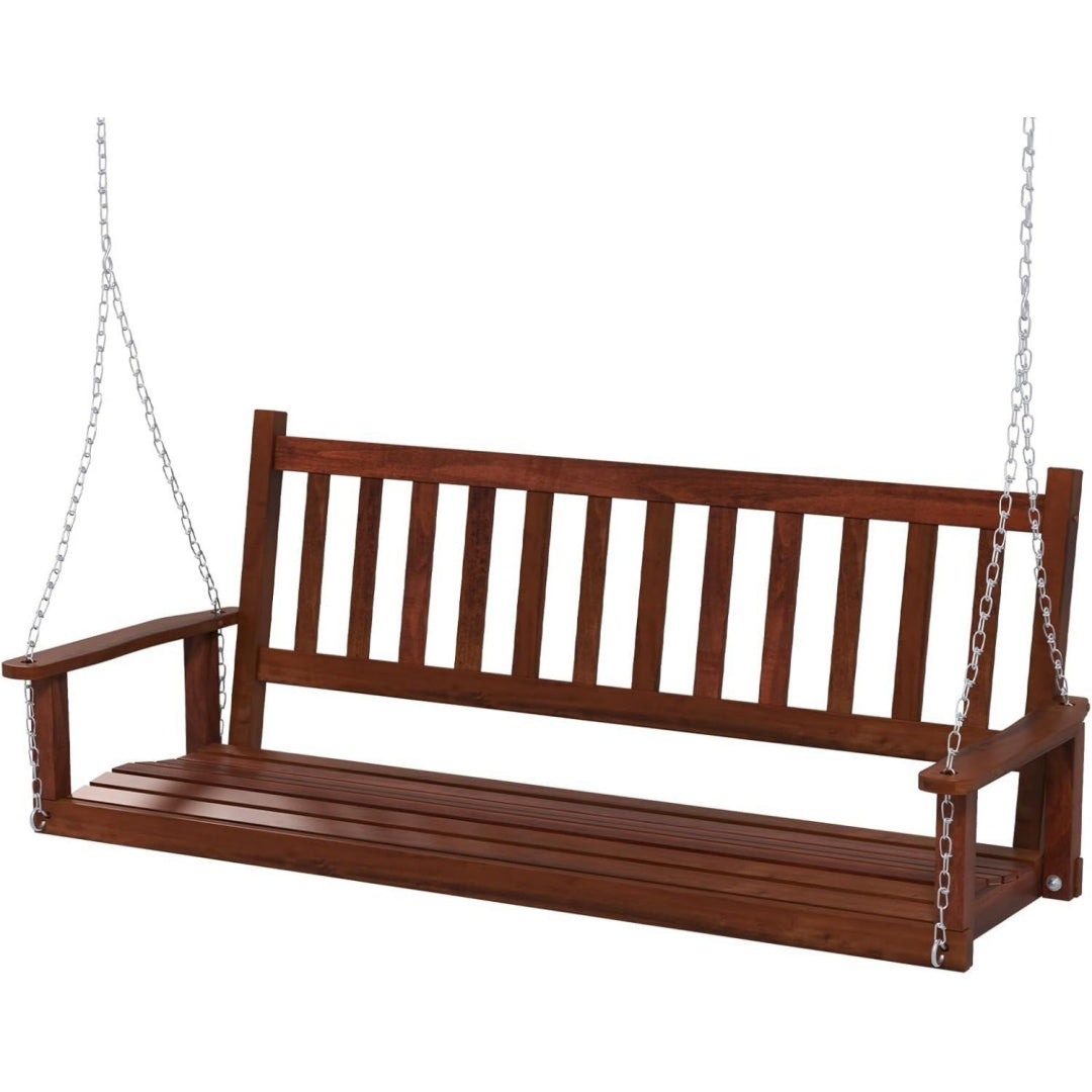 Haengebank aus Massivholz Braun 168 x 65 x 63 cm 3-Sitzer Gartenschaukel zum Aufhaengen Hollywoodschaukel bis 360 kg belastbar