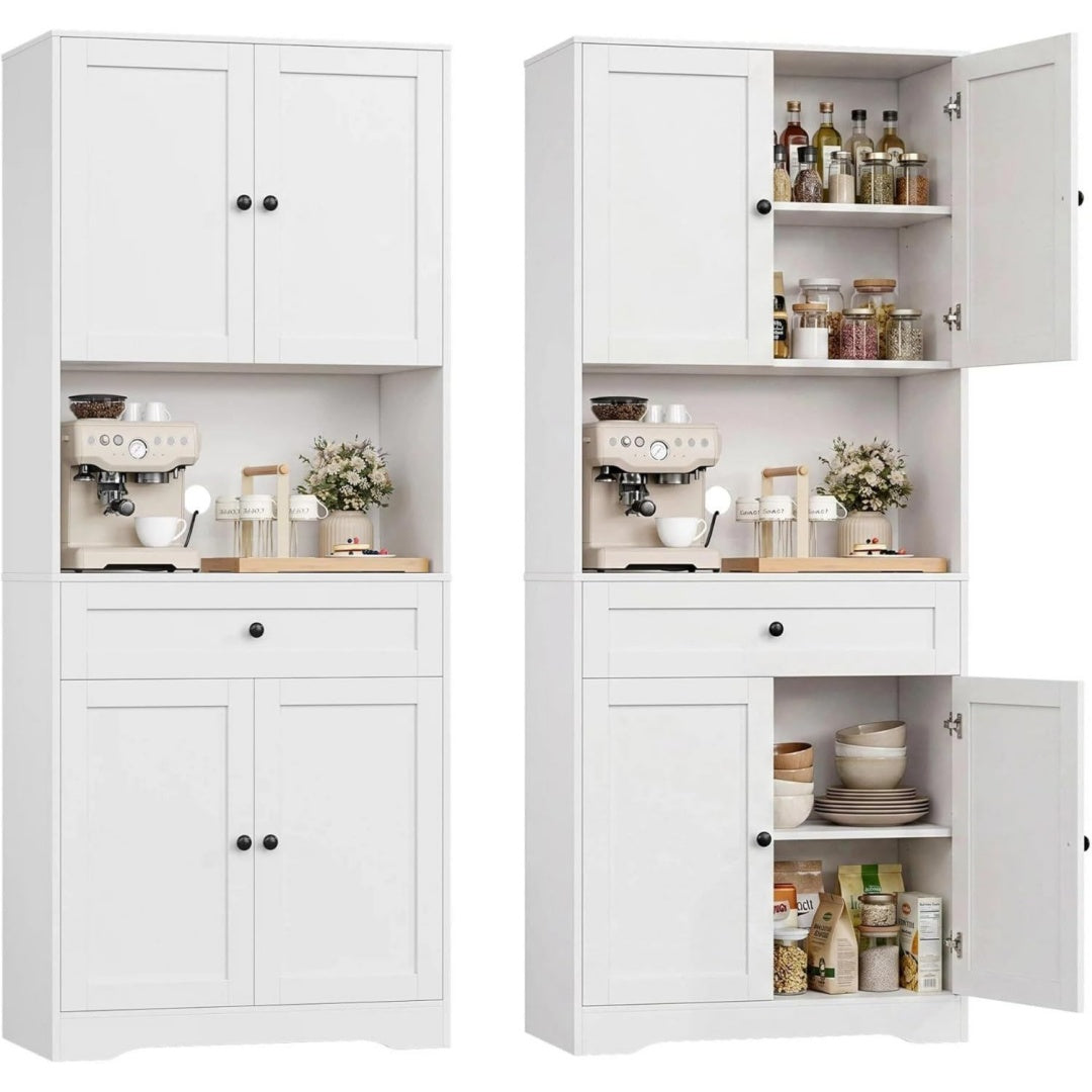 Kuechenschrank 180 cm Hochschrank Buffetschrank mit Arbeitsplatte Kuechenbuffet Mehrzweckschrank mit 4 Tueren 75 x 40 x 180 cm Schublade