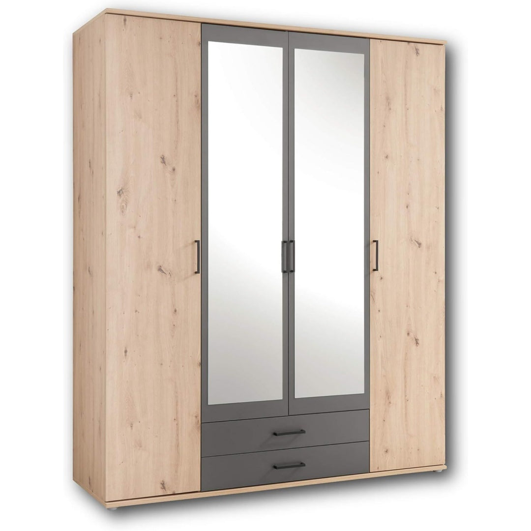 CHICAGO Eleganter Kleiderschrank mit viel Stauraum - Vielseitiger Drehtuerenschrank in Artisan Optik und Absetzungen in - (B/H/T) (B/H/T) anthrazit