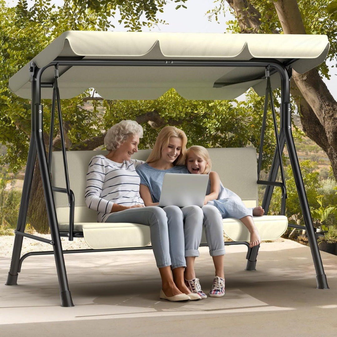 Gartenschaukel Hollywoodschaukel 3-Sitzer mit Verstellbarem SonnendachSchaukelbank Ergonomisches WetterfestGartenliege Schaukelbank Ideal fuer Garten