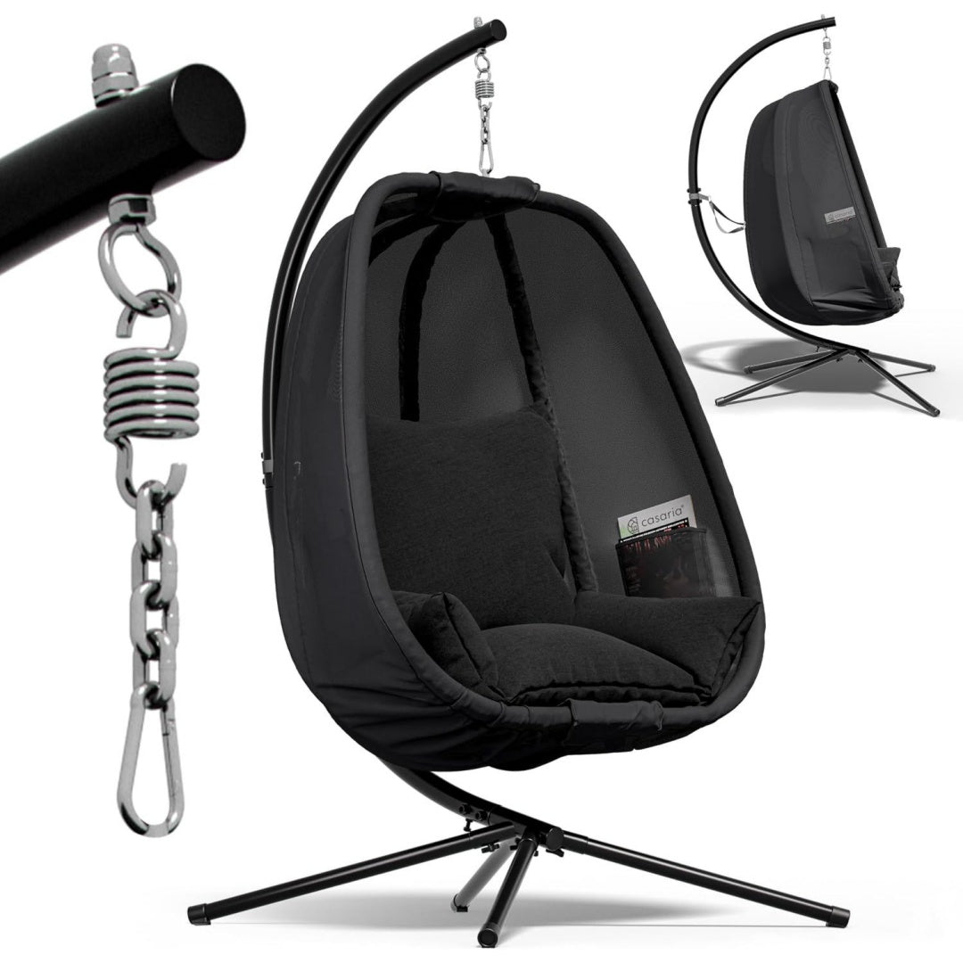 Haengesessel mit Gestell XXL Outdoor wetterfest bis 150kg Haengestuhl inkl. Kissen 2 Taschen
