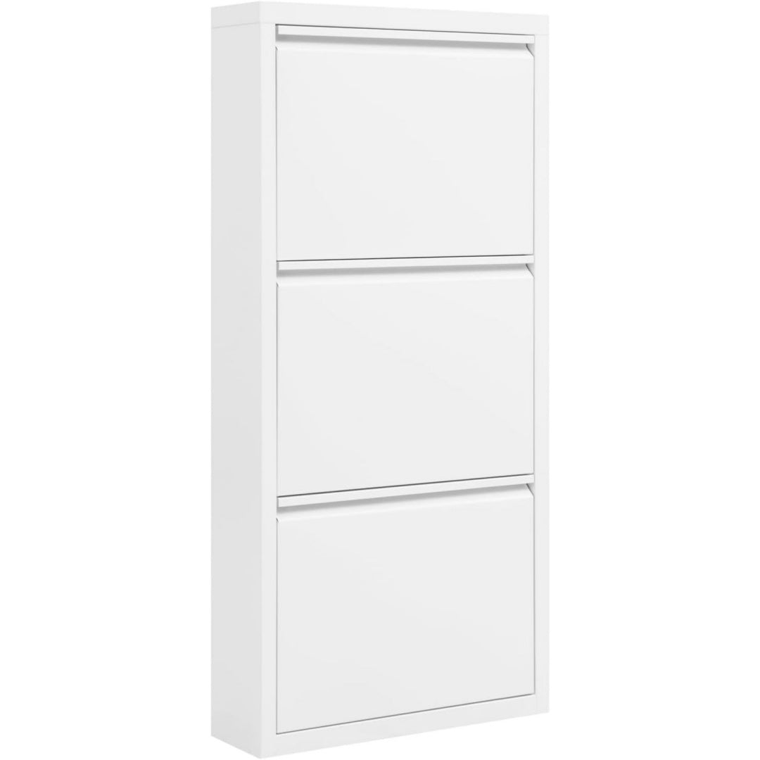 Schuhschrank mit 3 Klappfaechern Weiß 50x15x106 cm Metall