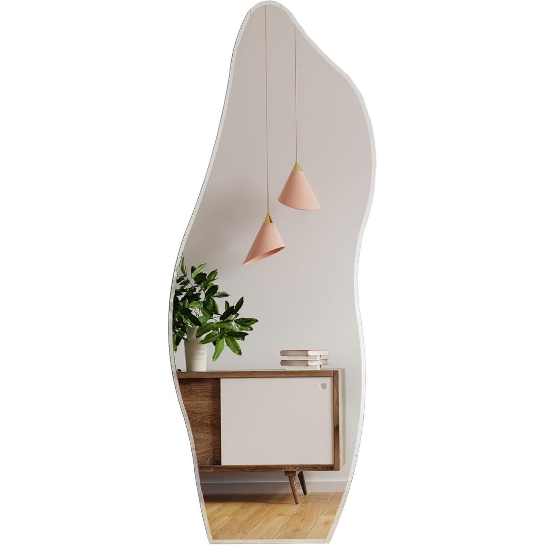 Muzilife Asymmetrischer Ganzkoerperspiegel Rahmenloser Wandspiegel Unregelmaessiger Grosser Dekorativer Spiegel mit MDF-Rueckwand 160x60cm fuer Wand