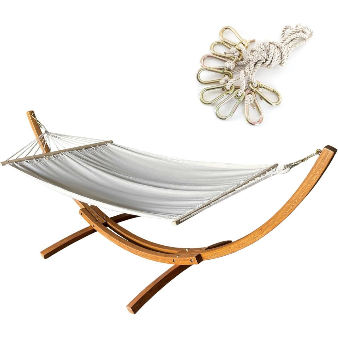 Ampel 24 Outdoor Haengematte mit Gestell und Sicherung Weiß holz/Reisweiss
