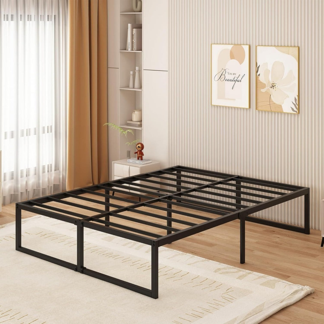 Yicensen Metallbett - 46 cm Hoch Schwarz 140x200 cm Grosser Stauraum unter dem Bett Doppelbettgestell aus Metall mit Stahllattenstuetze