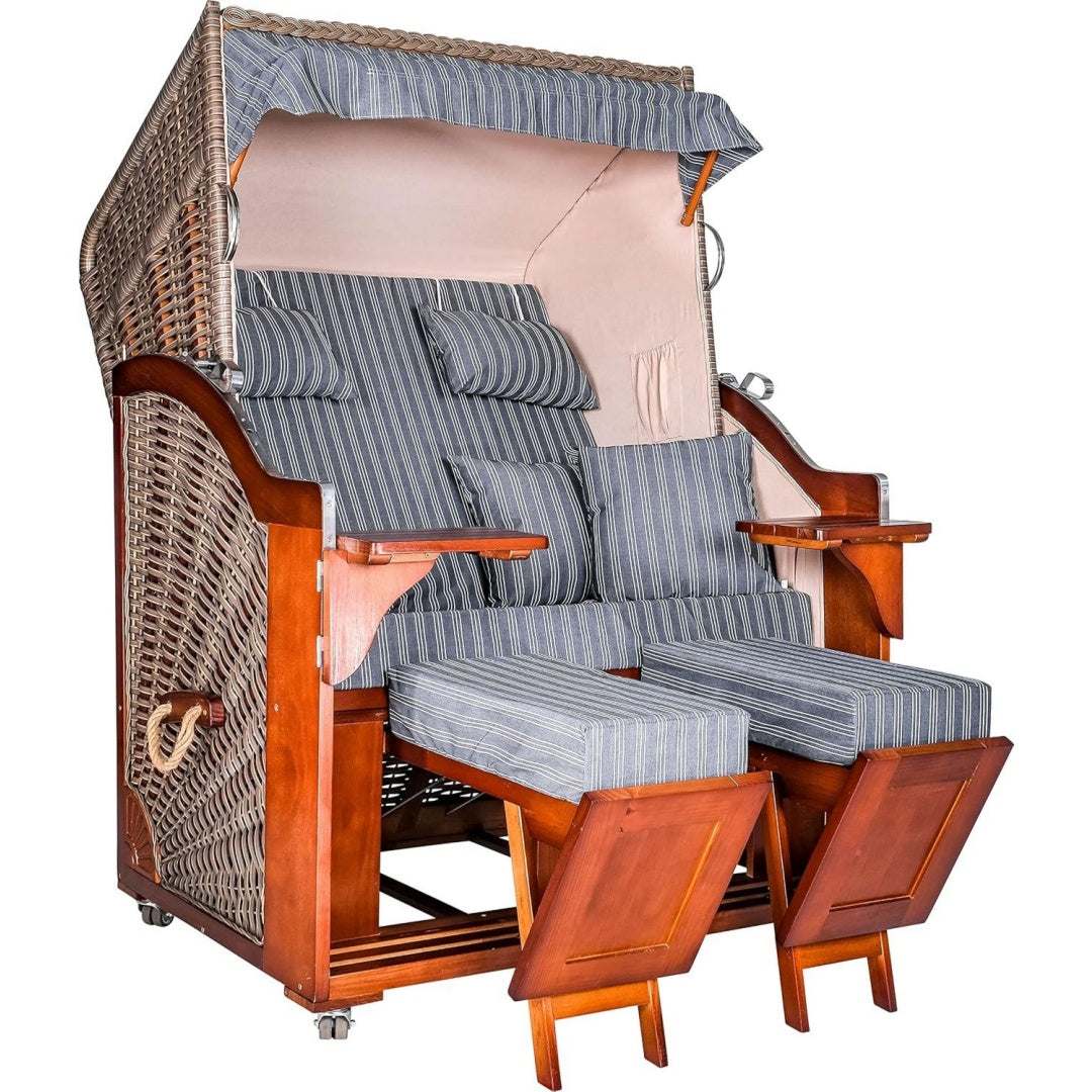 Strandkorb Ahlbeck Premium AOC Pinie in Royal Inkl. Rollen und Abdeckhaube Ideal fuer Garten Terrasse und Balkon Grau anthrazit
