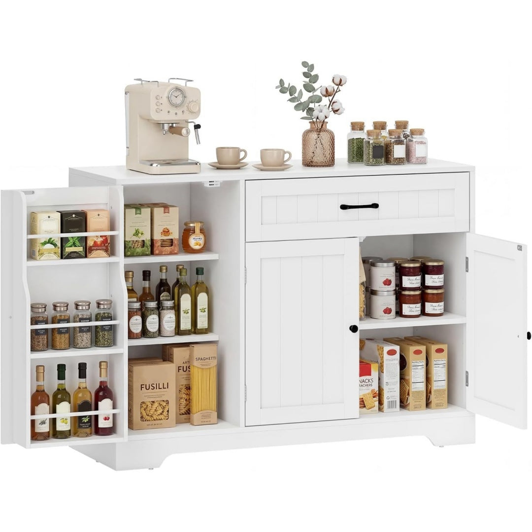 Sideboard Kuechenschrank mit Schublade Flur Verstellbaren Regalen Weiß 110 x 40 x 80 cm Moderner Aufbewahrungsschrank Soft-Close-Scharnieren