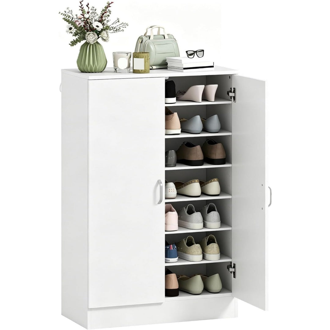 Schuhschrank mit 2 Tueren Weiß 70 x 35 x 108 cm Schuhregal Schuhaufbewahrung 6 Verstellbare Ablagen