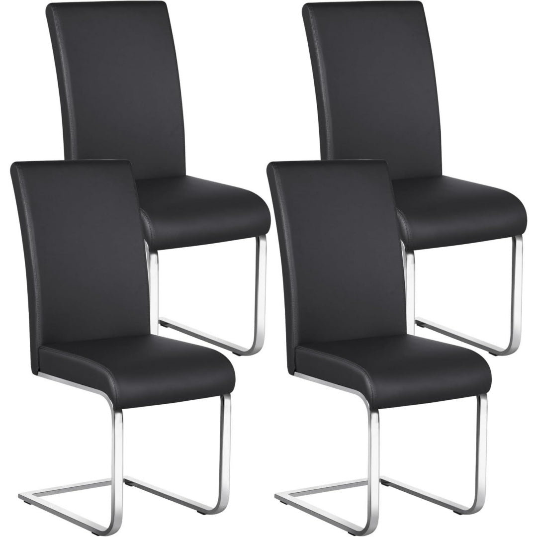 Yaheetech Esszimmerstuehle 4er Set Schwingstuhl hohe Rueckenlehne Kuechenstuhl Schwarz Kunstleder Freischwinger Stuhl