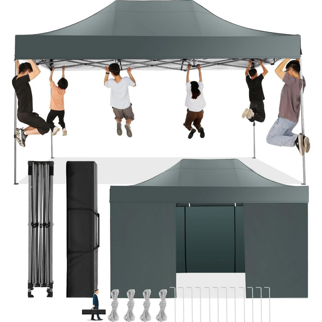 Faltpavillon Grau 3x4,5 5 Wasserdicht Stabil Winterfest( mit 4 Seiten) Pop Up Pavillon Partyzelt Sonnenschutz Pavillion Klappbar Zelte