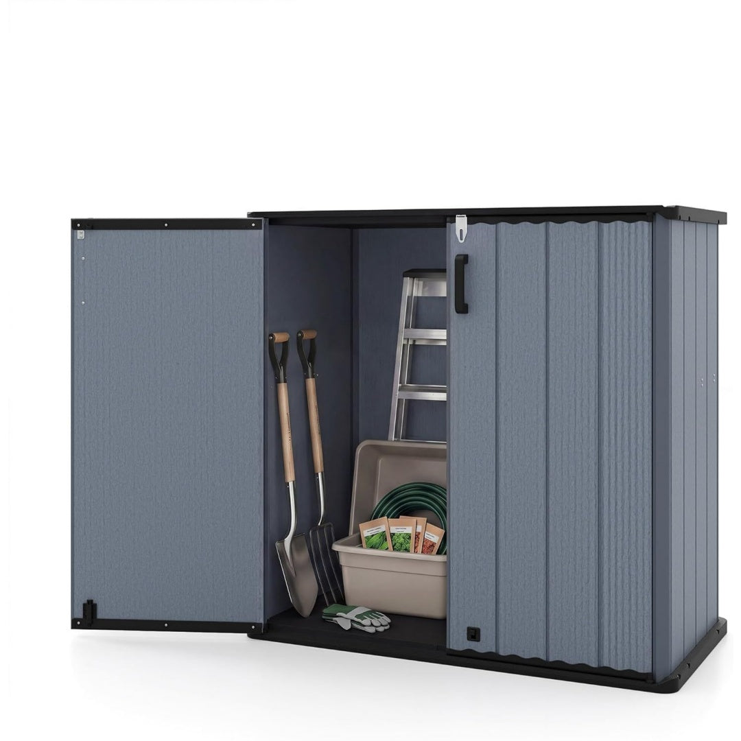 RELAX4LIFE Gartenschrank wetterfest Outdoor Blau grau 120 x 65 x 117 cm Geraeteschrank mit 2 abschliessbaren Tueren Gartenbox aus Kunststoff