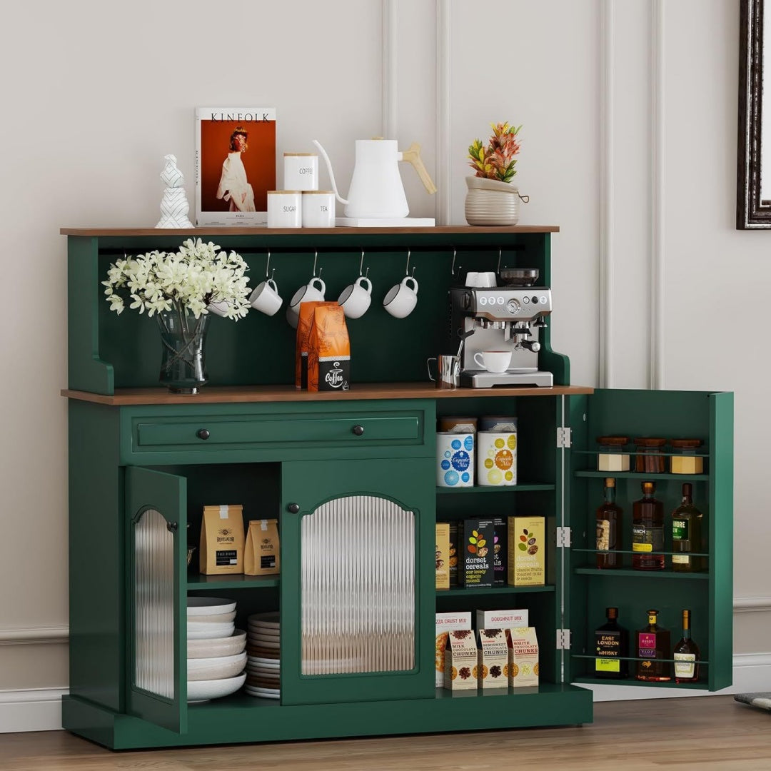 HOLTICO Kuechenschrank mit Arbeitsplatte Grün Buffetschrank mit Schublade Kuechenbuffet Buffetschrank Kommoden Sideboards fuer Wohnzimmer