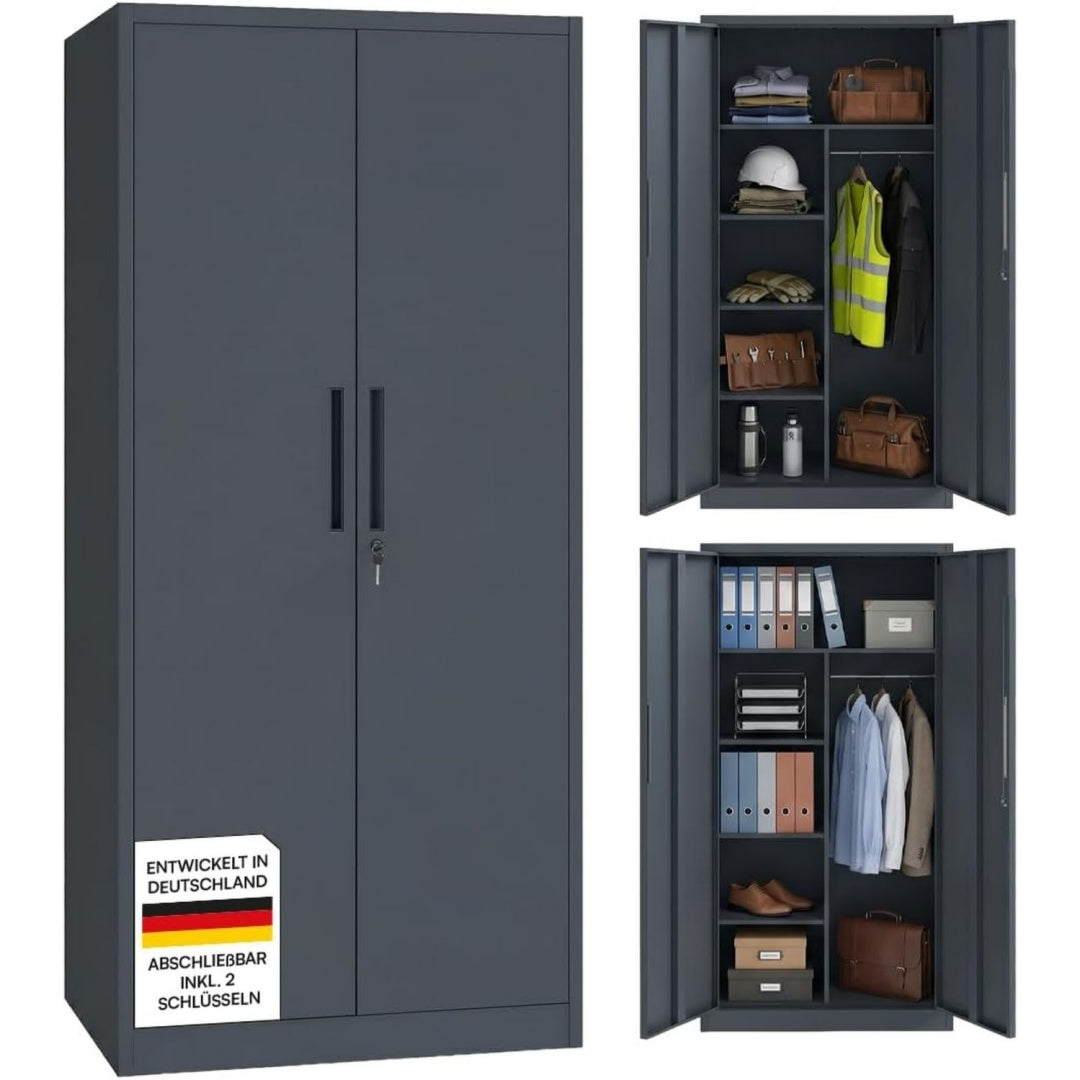 Regulus Metallschrank anthrazit 175x40x80 cm mit 6 Faechern Garderobenschrank und 1 Kleiderstange