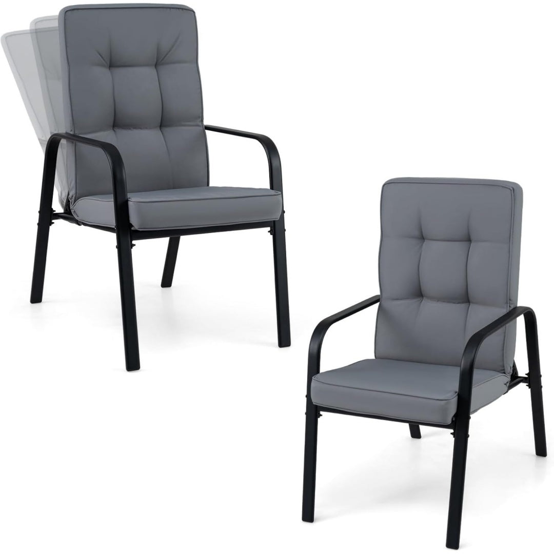 2er Set Gartenstuehle mit Verstellbarer Rueckenlehne Relaxsessel mit abnehmbaren Kissen Schwarz Hochlehner fuer Esszimmer Balkon