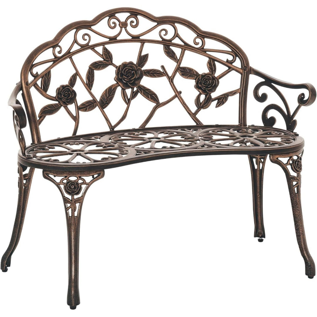 Gartenbank 2-Sitzer aus Gussaluminium Sitzbank im Retro Stil bronze 100 x 54 x 78 cm Parkbank mit Blumenmuster Balkonbank 240 kg Belastbar
