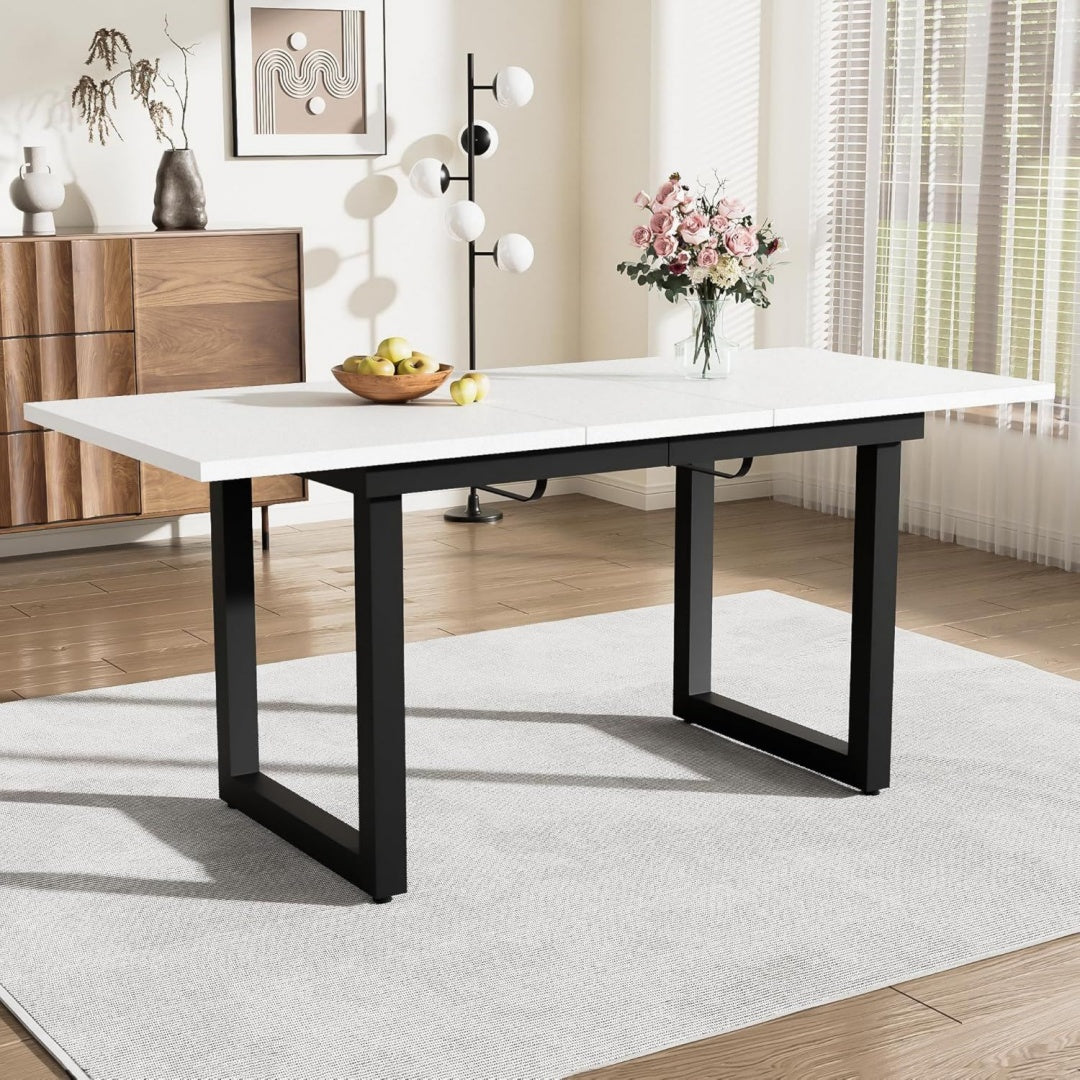 Esstisch 140/Weiß 180x80x75cm Ausziehbar Esszimmertisch mit Tischbeine aus Metall Rechteckiger Kuechentisch fuer Wohnzimmer und Esszimmer