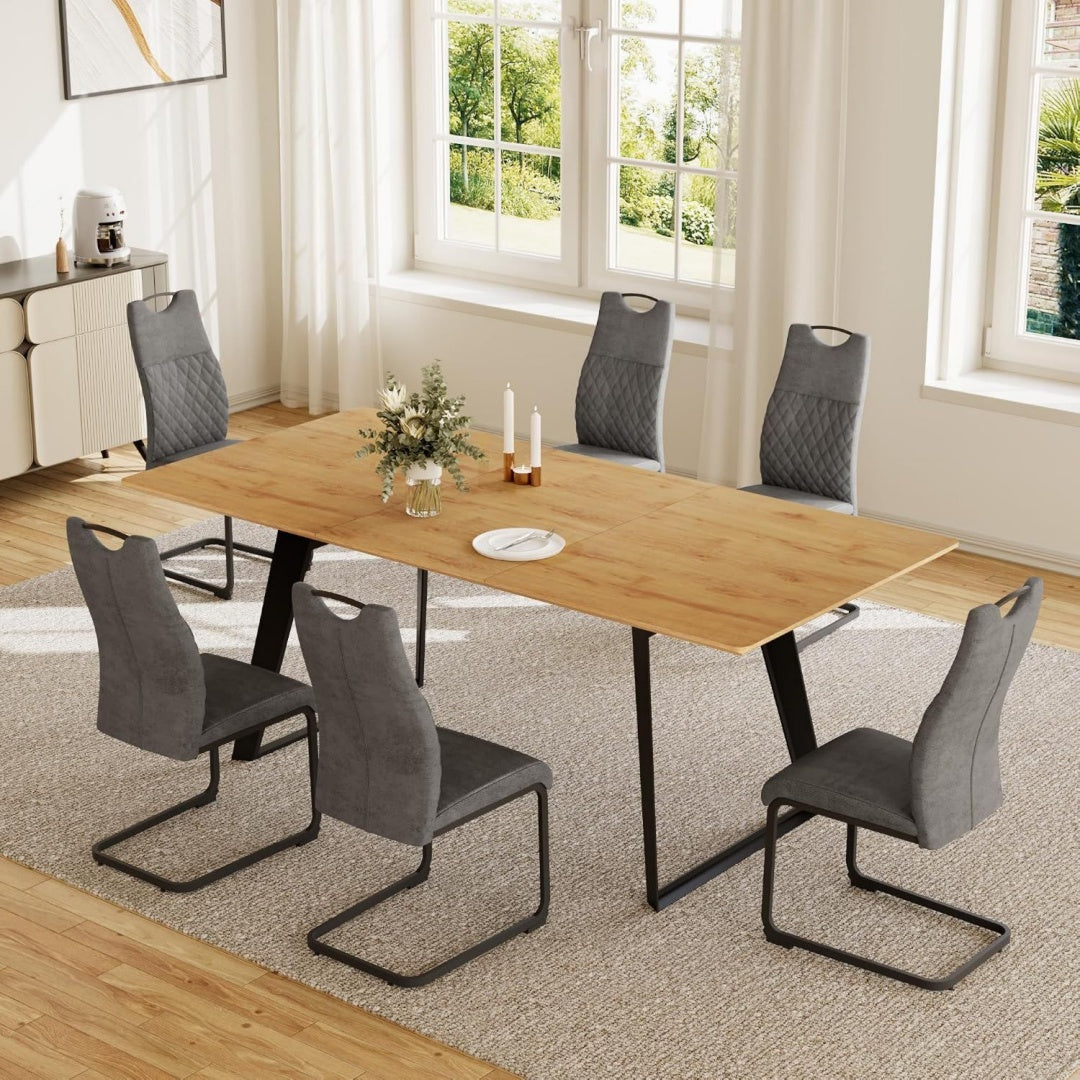 HIPIHOM Esstisch mit 4-6 Stuehlen Set Ausziehbarer Esstisch 130170 cm Essgruppe MDF-Tischplatte Metallgestell Grau Kuechentisch/Esszimmertisch fuer