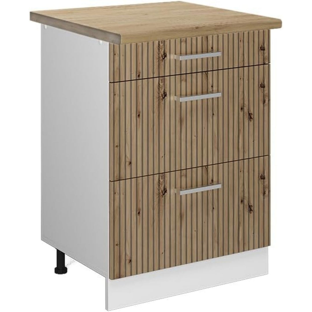 Kuechenunterschrank eiche Artisan- 60 cm mit Schubladen