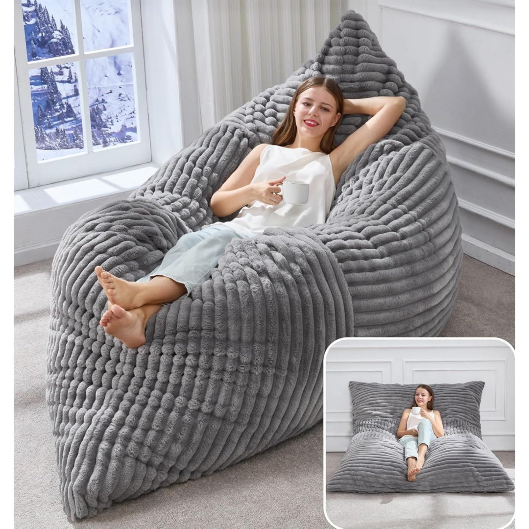 Hobestluk 3-in-1 Sitzsack-Sofa Grau gross und wandelbar Striped- maschinenwaschbar